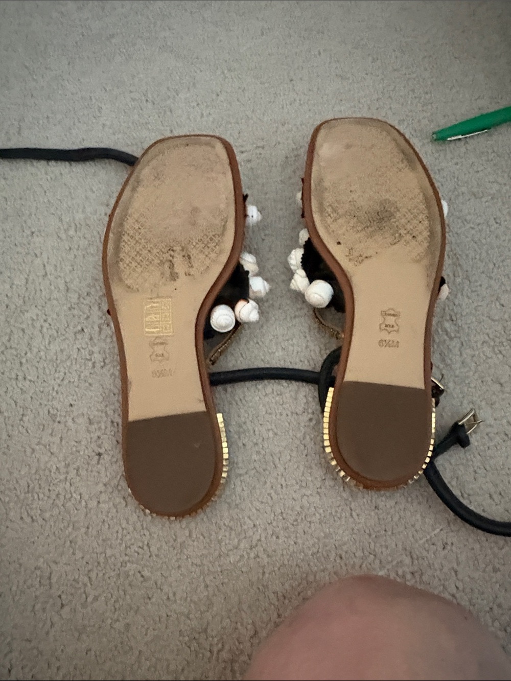 Tory Burch Black Leather Shell-Embellished Ankle-Tie Sandals - Picture 2 of 2